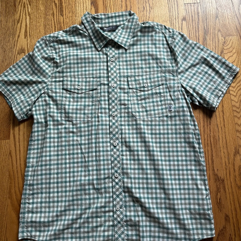 Outdoor Research button down Plaid Green and White Men's Shirt